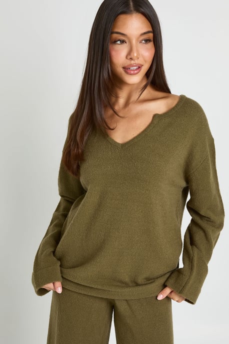 V Neck Detail Jumper and Wide Leg Trouser Co-Ord - Image 4