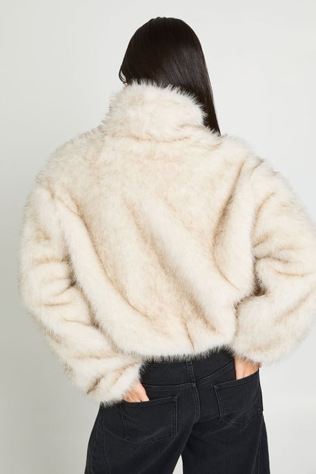Vintage Look Faux Fur Funnel Neck Jacket - Image 2