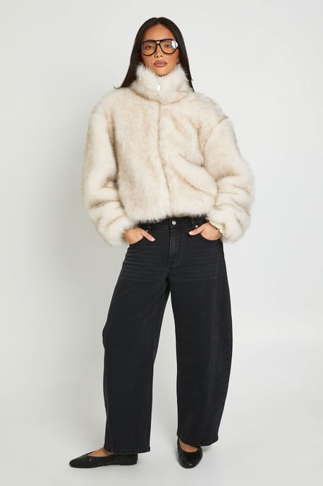 Vintage Look Faux Fur Funnel Neck Jacket - Image 3
