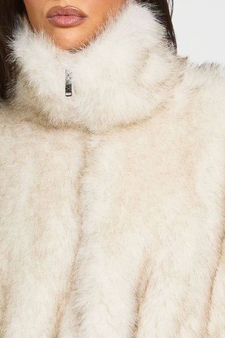 Vintage Look Faux Fur Funnel Neck Jacket - Image 4