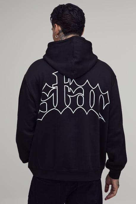 Tall Black Oversized Star Printed Hoodie - Image 1