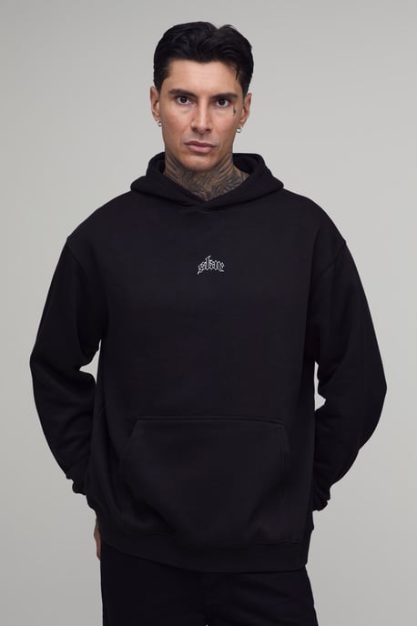 Tall Black Oversized Star Printed Hoodie - Image 2