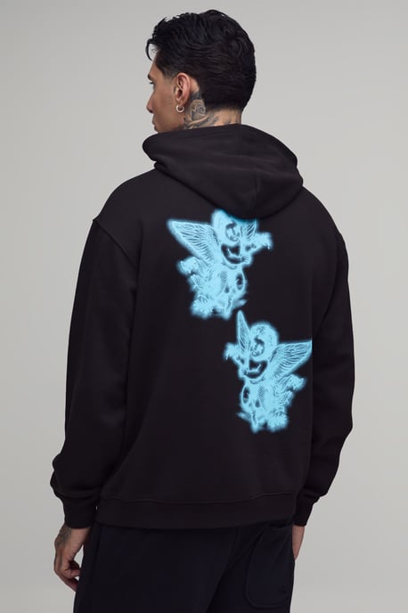 Tall Black Regular Spray Renaissance Print Hoodie - Image 1