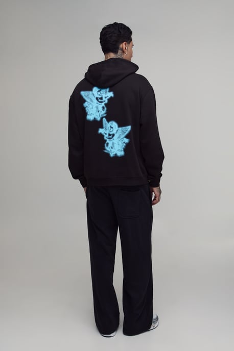 Tall Black Regular Spray Renaissance Print Hoodie - Image 3