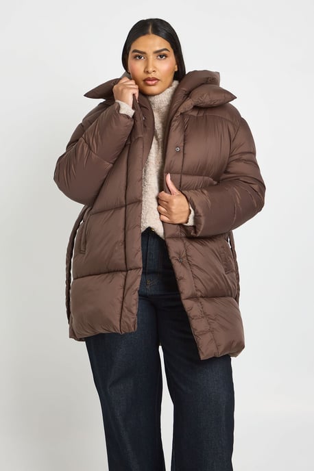 Plus Hooded Belted Puffer Jacket - Image 1