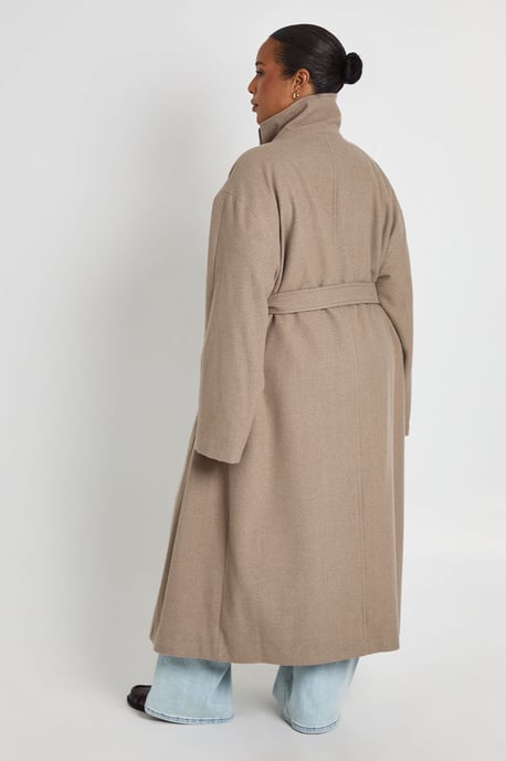 Plus Funnel Neck Belted Wool Look Coat - Image 3