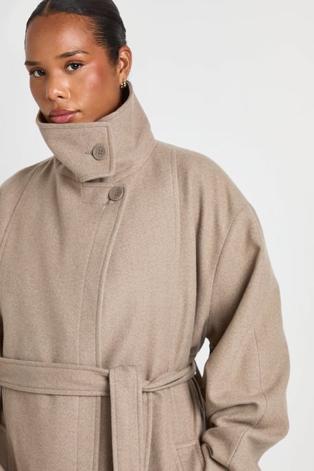 Plus Funnel Neck Belted Wool Look Coat - Image 4