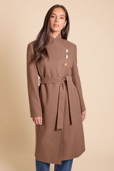 Funnel Neck Belted Coat - Image 1