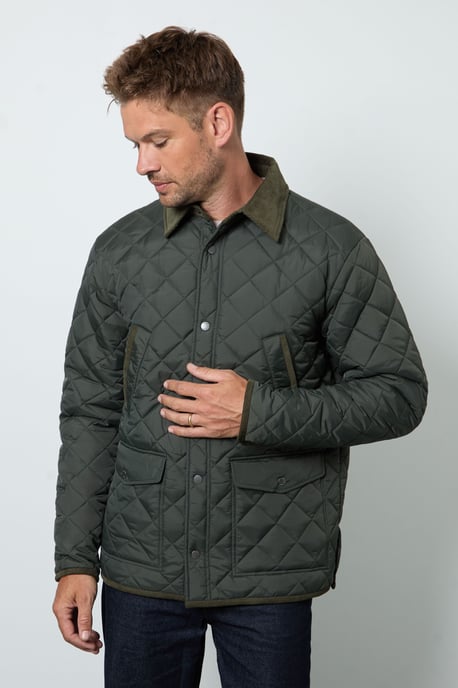 Dark Green Cord Collar Diamond Quilted Jacket - Image 1
