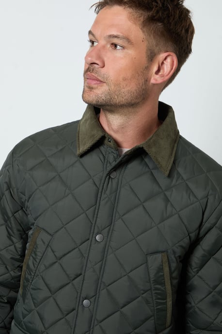 Dark Green Cord Collar Diamond Quilted Jacket - Image 2