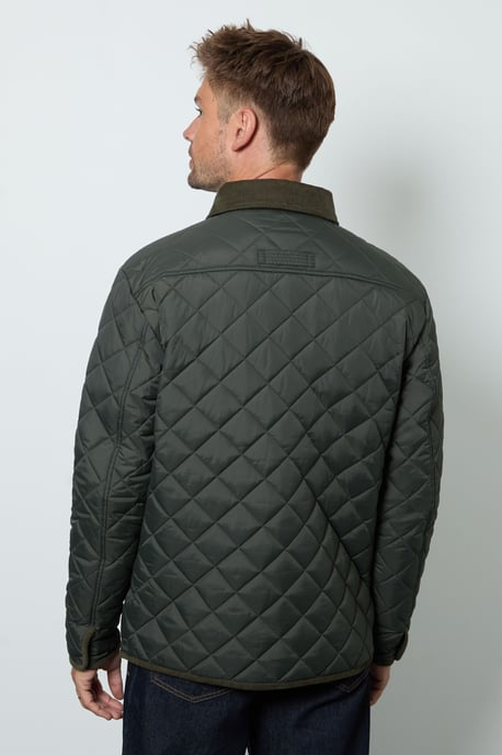 Dark Green Cord Collar Diamond Quilted Jacket - Image 3
