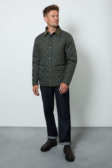 Dark Green Cord Collar Diamond Quilted Jacket - Image 4