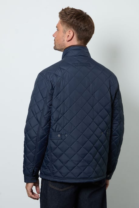 Navy Funnel Neck Diamond Quilted Jacket - Image 2