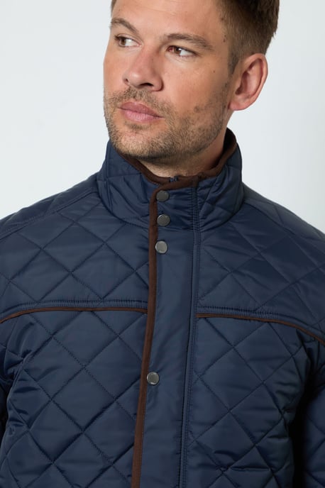 Navy Funnel Neck Diamond Quilted Jacket - Image 3