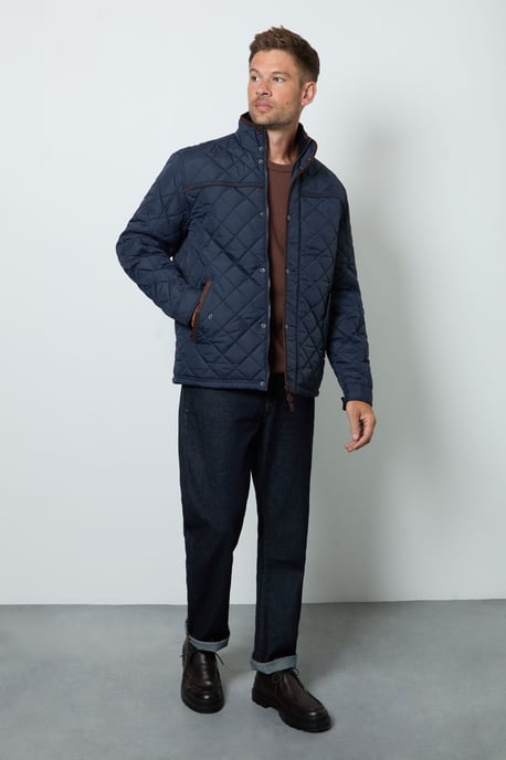 Navy Funnel Neck Diamond Quilted Jacket - Image 4