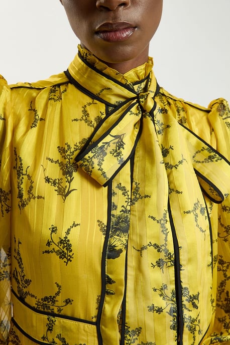 Floral Print Tie Neck Woven Balloon Sleeve Midaxi Dress - Image 2