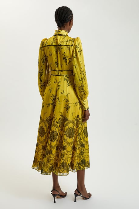 Floral Print Tie Neck Woven Balloon Sleeve Midaxi Dress - Image 3