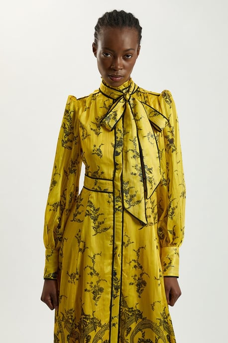 Floral Print Tie Neck Woven Balloon Sleeve Midaxi Dress - Image 4