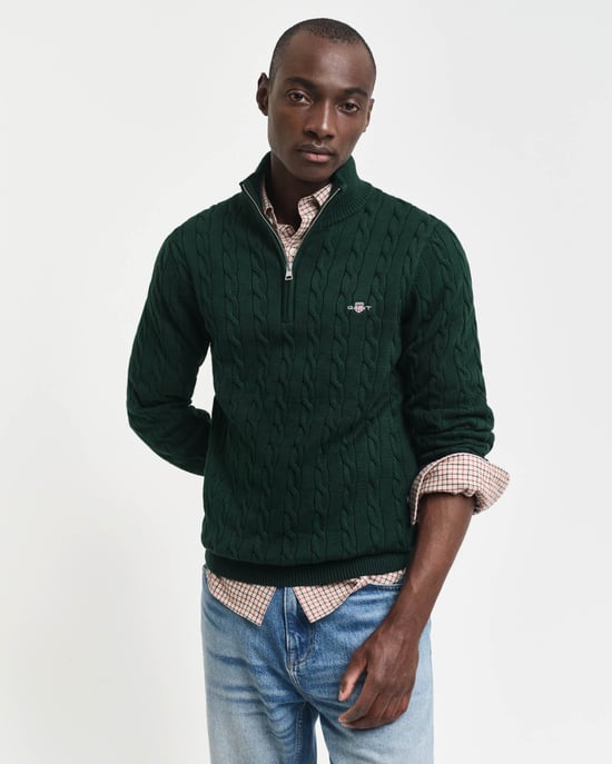 Regular Fit Long Sleeve Logo Detail Jumper in Dark Green - Image 1