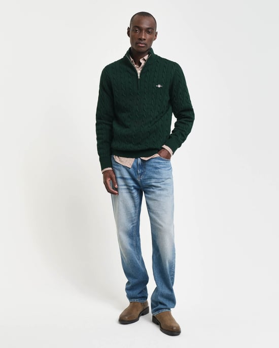 Regular Fit Long Sleeve Logo Detail Jumper in Dark Green - Image 4