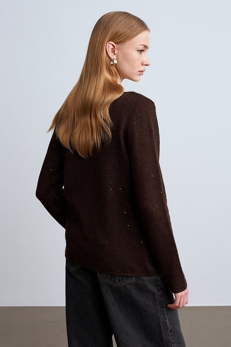 Boat Neck Sequin Knit Sweater - Image 3