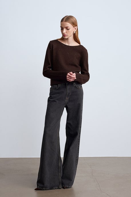 Boat Neck Sequin Knit Sweater - Image 4