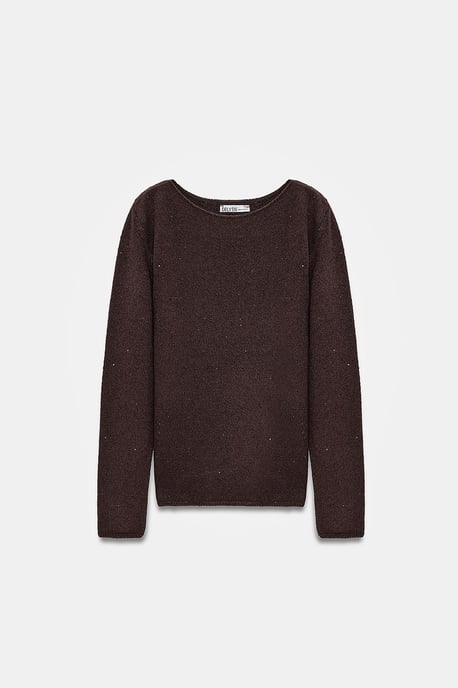 Boat Neck Sequin Knit Sweater - Image 5