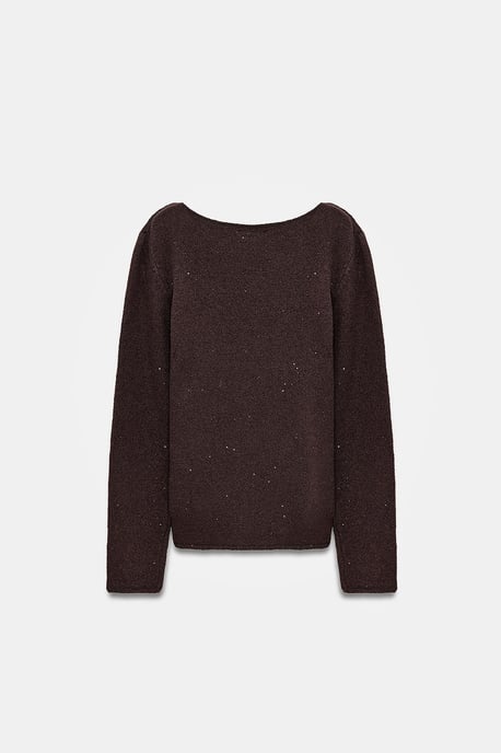 Boat Neck Sequin Knit Sweater - Image 6
