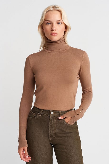 Women's Turtleneck Knit Sweater With Buttons - Image 1