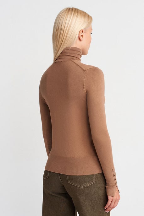 Women's Turtleneck Knit Sweater With Buttons - Image 2