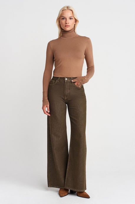 Women's Turtleneck Knit Sweater With Buttons - Image 4