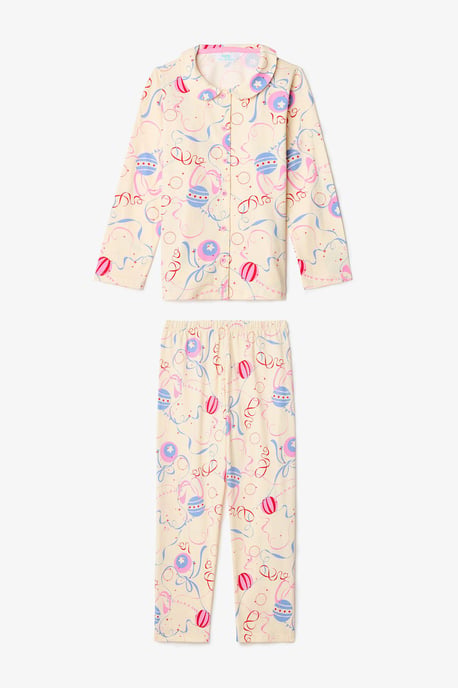 Girls' Circus Patterned Buttoned Long Sleeve Pajama Set - Image 3