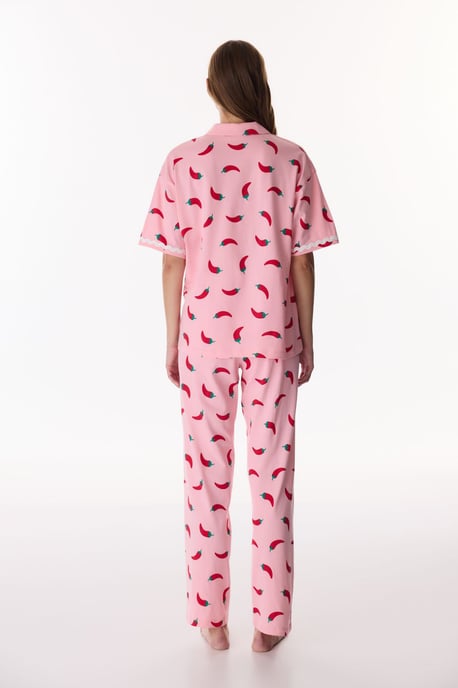 Just Chill Skjorta Matmönstrad Spets Kortärmad Pyjamas Set - Image 6