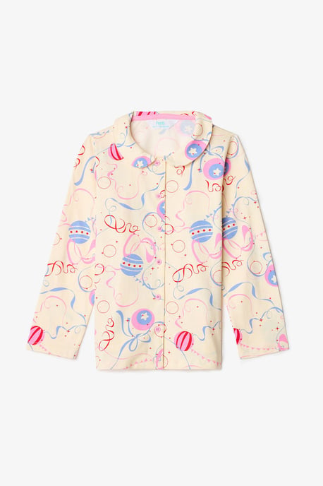 Girls' Circus Patterned Buttoned Long Sleeve Pajama Set - Image 4