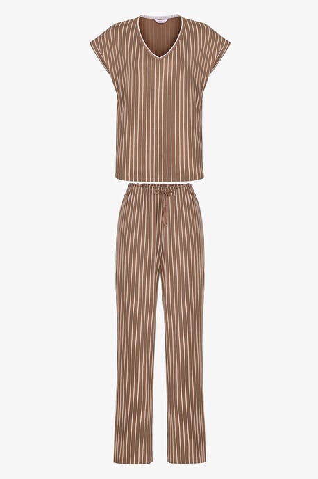 Hera Gestreepte Kant Korte Mouwen Broek Pyjama Set - Image 3