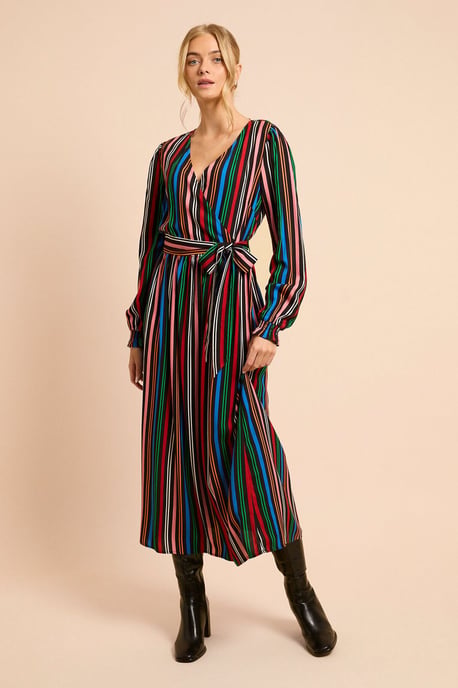 Multi Stripe Printed Wrap Dress - Image 1