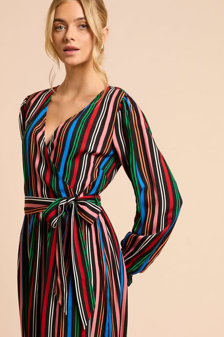 Multi Stripe Printed Wrap Dress - Image 2