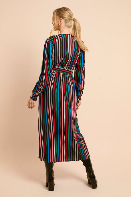 Multi Stripe Printed Wrap Dress - Image 3