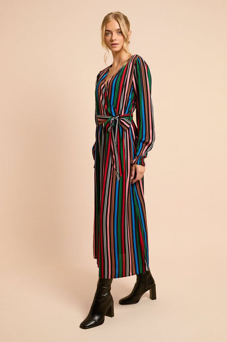 Multi Stripe Printed Wrap Dress - Image 4