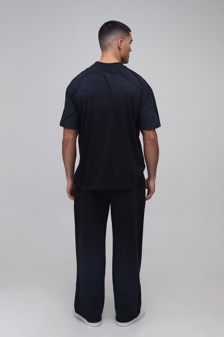 Black Oversized Homme Official Print Spray Wash T-Shirt - Image 2