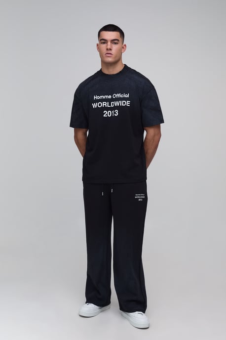 Black Oversized Homme Official Print Spray Wash T-Shirt - Image 4