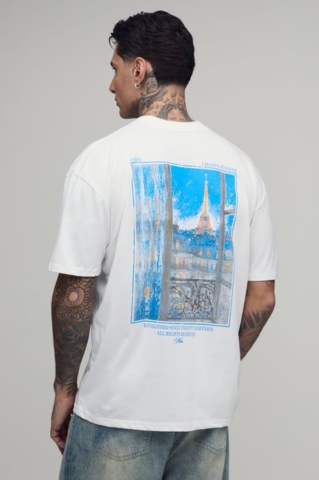 Tall White Oversized Paris Photographic Print T-Shirt - Image 1