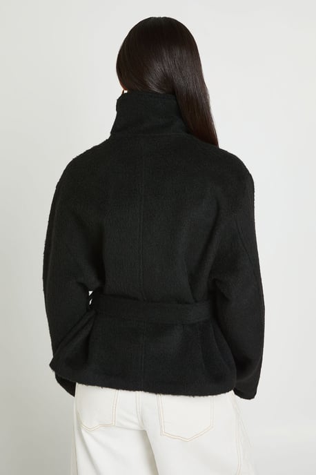 Funnel Neck Belted Wool Blend Jacket - Image 2