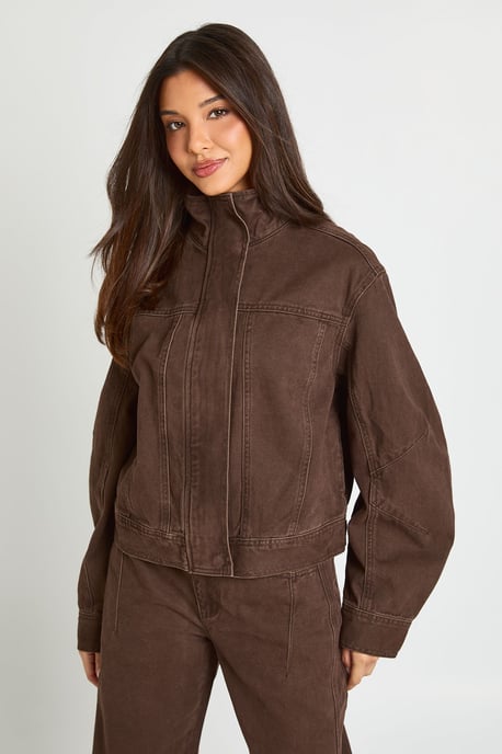 Funnel Neck Denim Jacket - Image 1