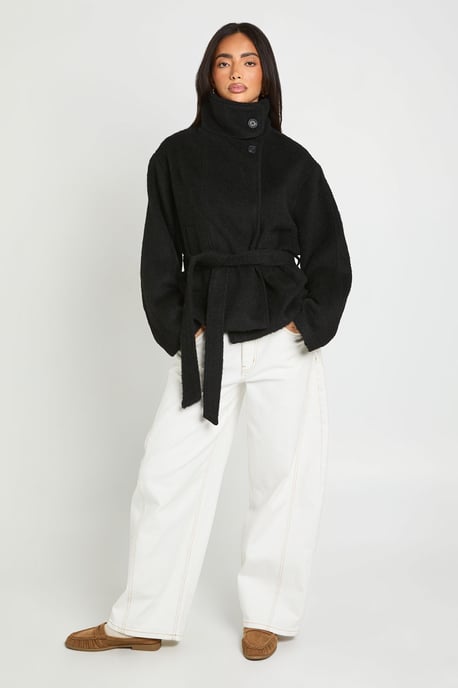 Funnel Neck Belted Wool Blend Jacket - Image 3