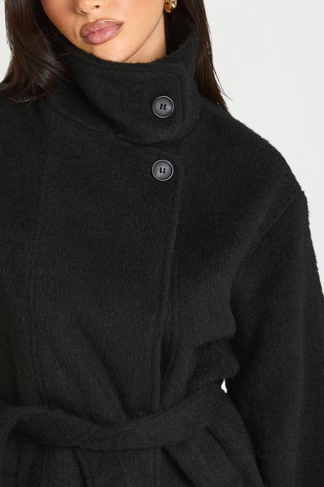 Funnel Neck Belted Wool Blend Jacket - Image 4