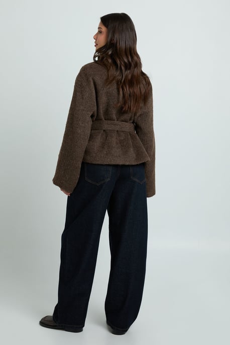 Funnel Neck Belted Wool Blend Jacket - Image 2