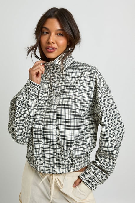 Check Funnel Neck Jacket - Image 1