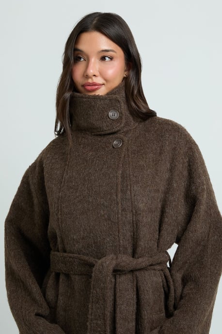 Funnel Neck Belted Wool Blend Jacket - Image 4