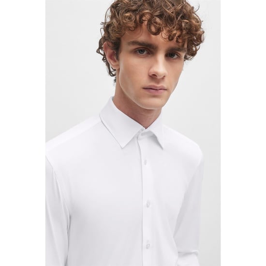 Men's Boss Point Collar Long Sleeve Regular Fit Oxford Shirt in White - Image 1